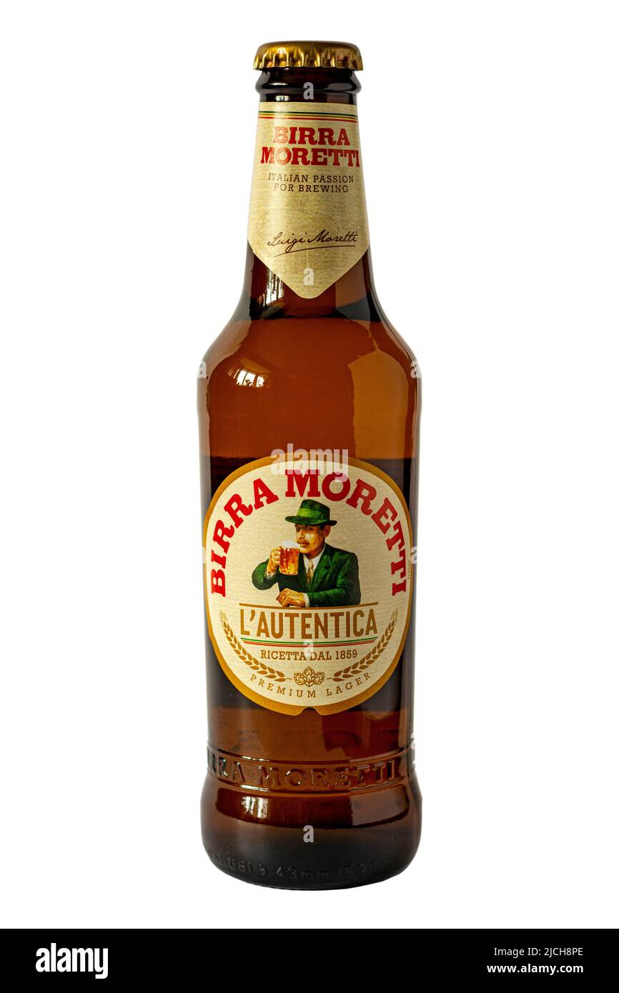 Birra Moretti Premium Lager Bottled Beer - Alc 4.6%. Stock Photo