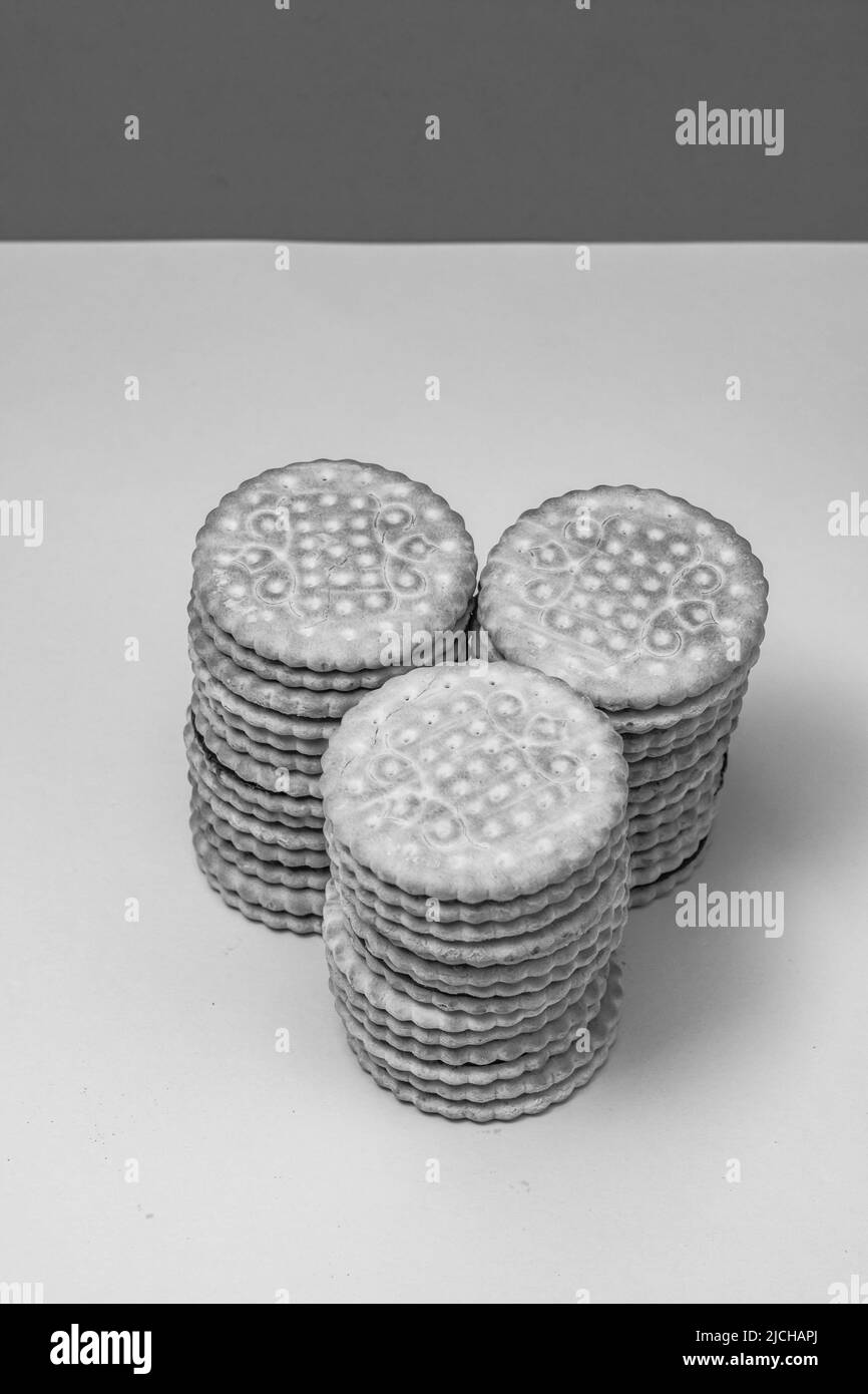 Round biscuits with chocolate cream, sandwich biscuits with chocolate