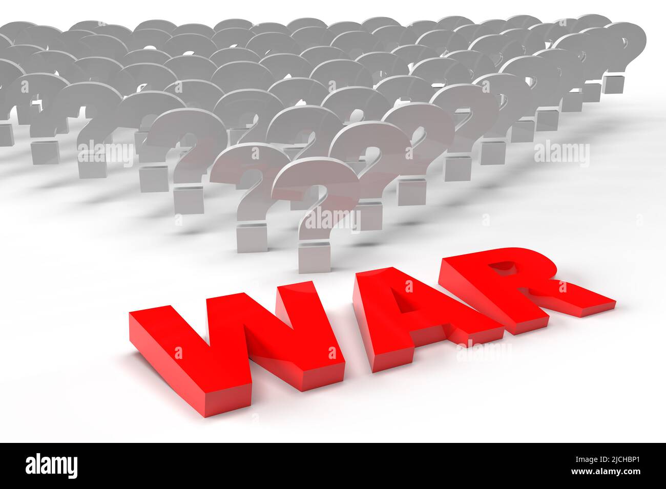3d render of the inscription war and question marks on a white background.  Stock Photo