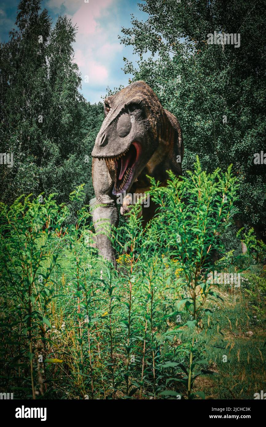 Real size model of dinosaur tyrannosaurus rex in jurassic park Stock Photo