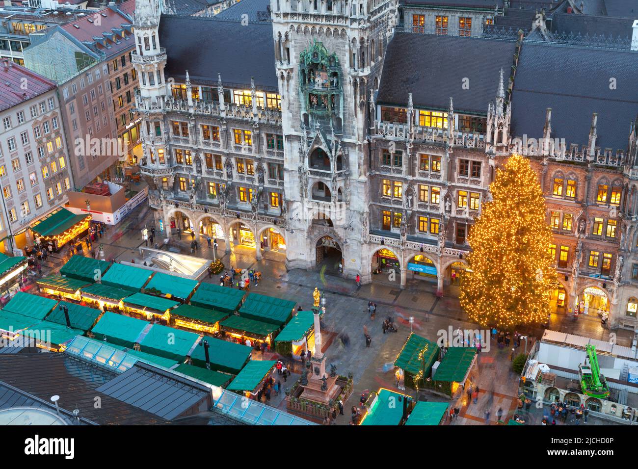 Overview of the Marienplatz Christmas Market and the New Town Hall, Munich, Bavaria, Germany Stock Photo