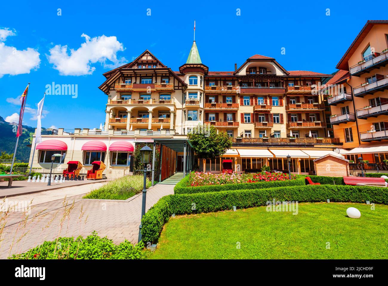 Traditional local houses in Wengen village in the Interlaken district