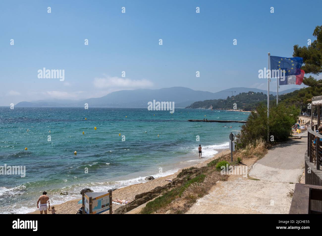 Gigaro Beach Looking West to The Massif Des Maures, var, Provence France. Stock Photo