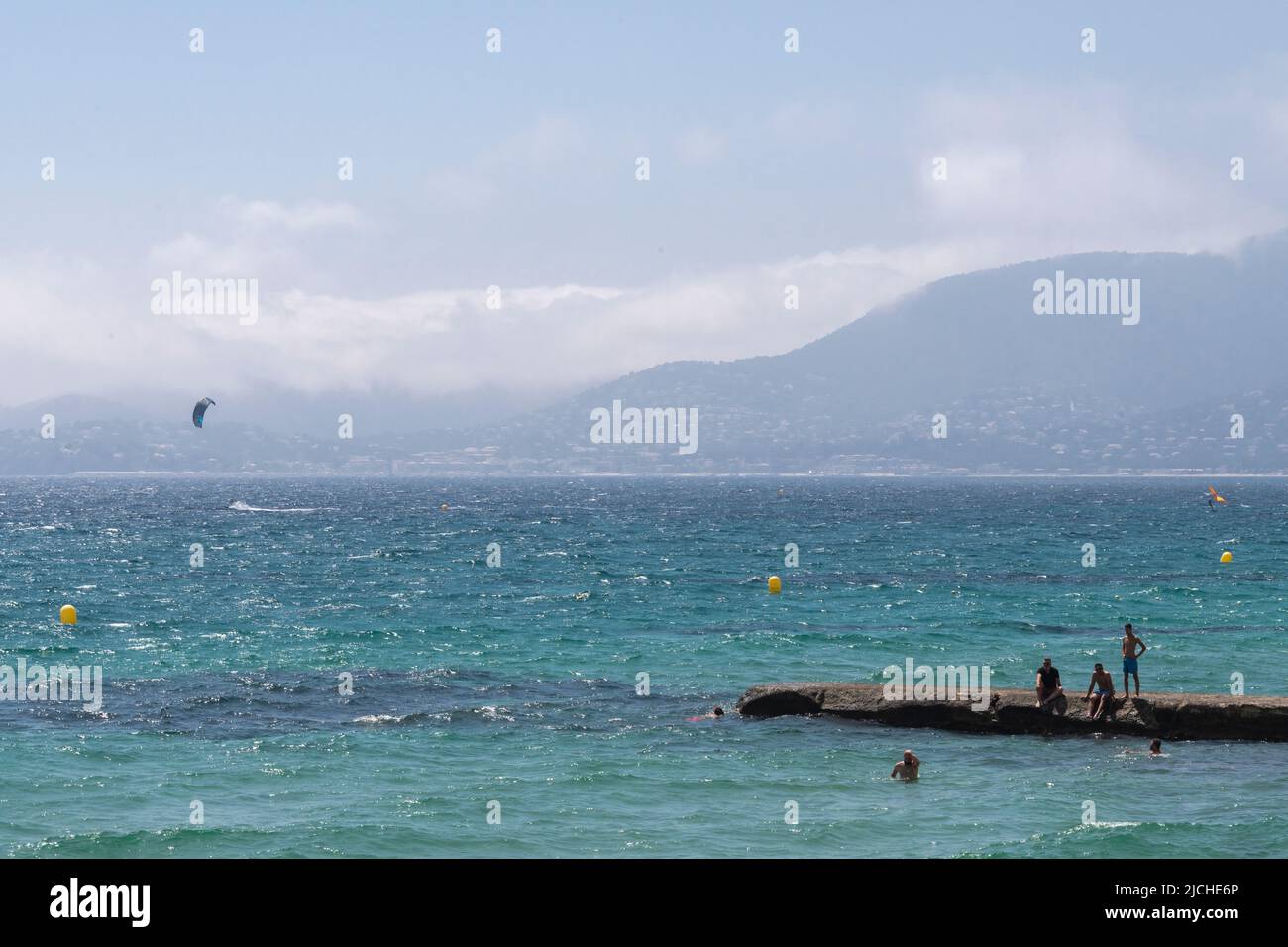 Gigaro Beach Looking West to The Massif Des Maures, var, Provence France. Stock Photo