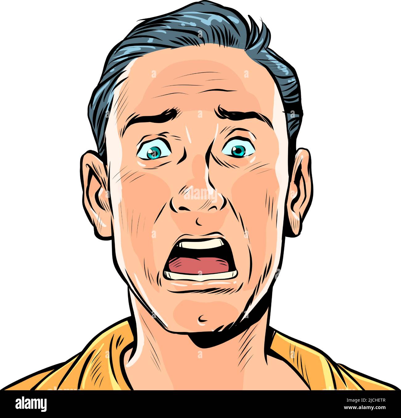 male face fright emotion, fear anxiety news danger surprise Stock Vector