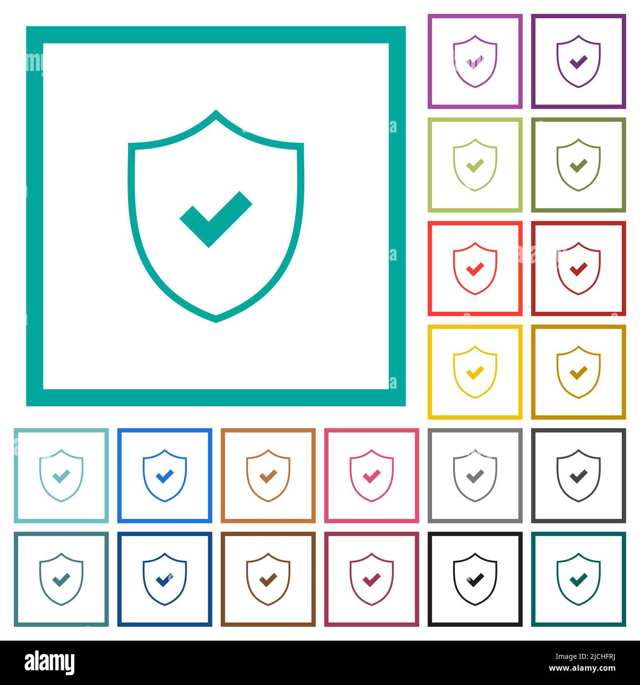 Active security outline flat color icons with quadrant frames on white ...