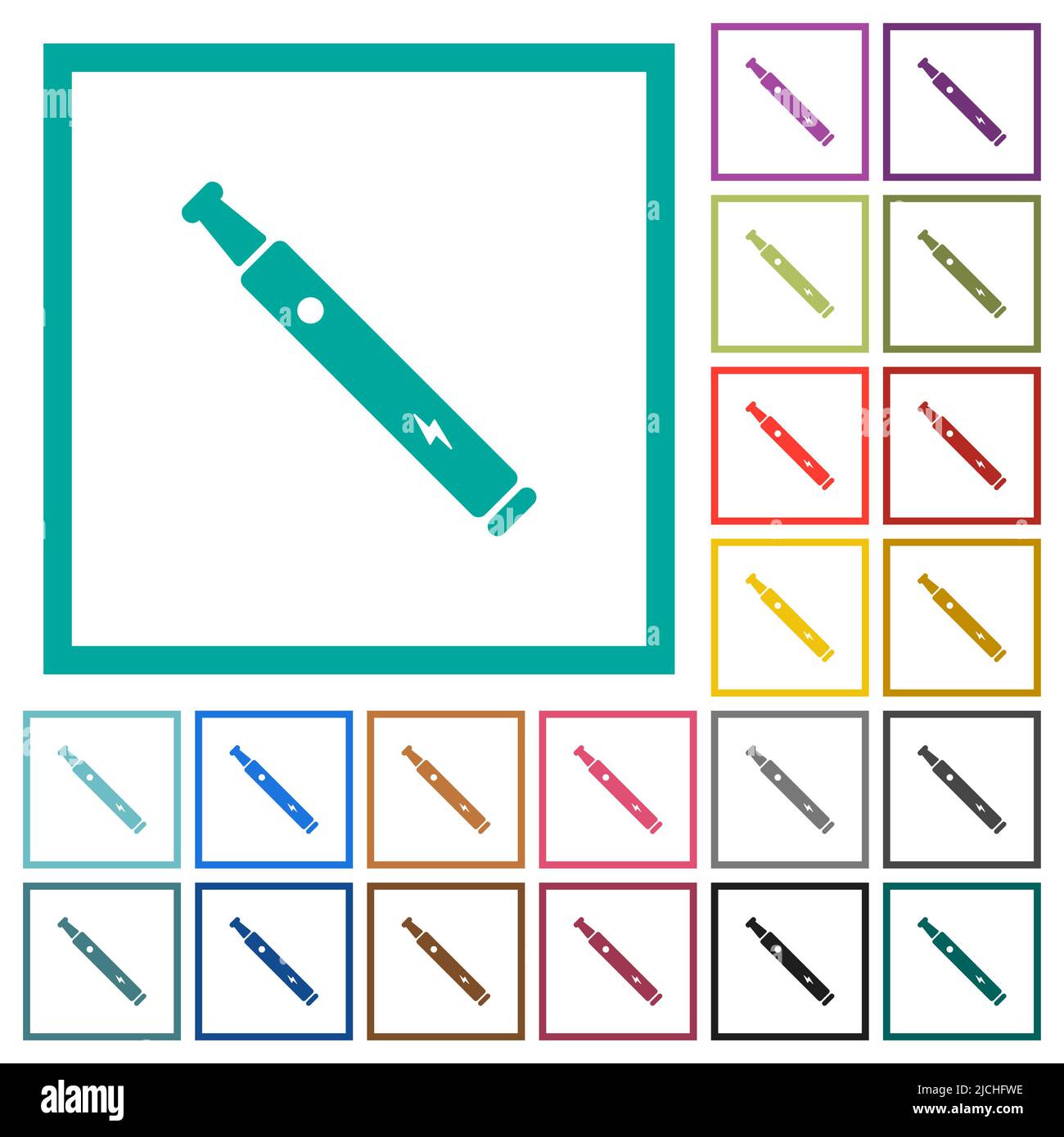 Electronic cigarette solid flat color icons with quadrant frames on white background Stock Vector