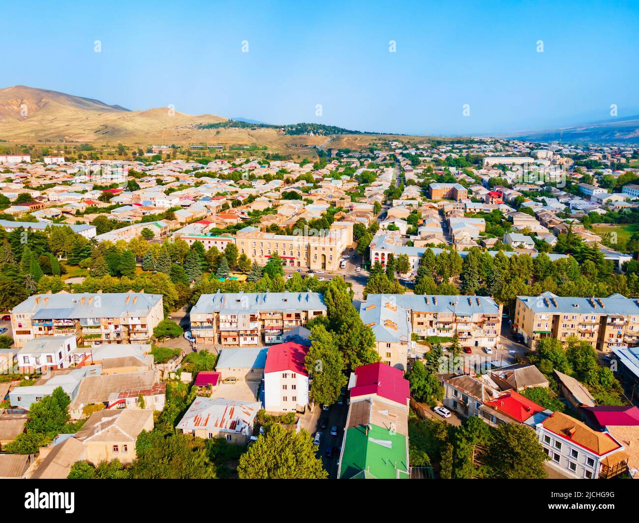 Gori town aerial panoramic view, Georgia. Gori is a city in eastern ...