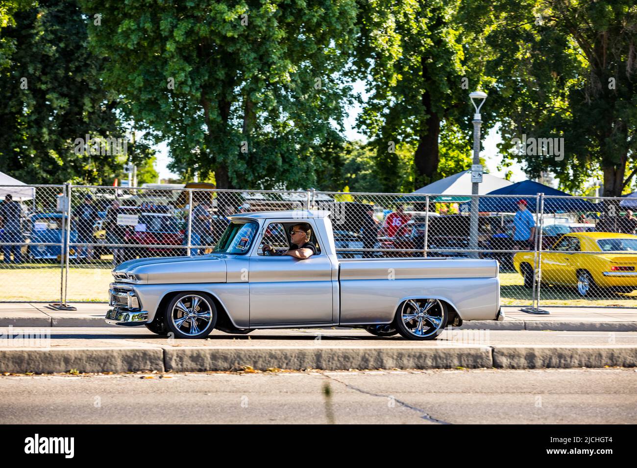 A 1965 Chevy  truck shortbed at the American Graffiti charity Car Show at the Modesto Junior College campus June 11-12 2022 Stock Photo
