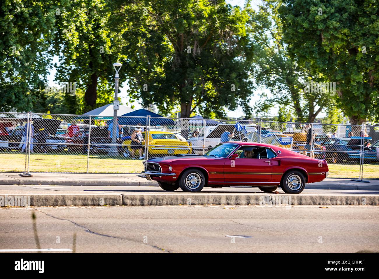 A 1969 Ford Mustang Fastback at the American Graffiti charity Car Show at the Modesto Junior College campus June 11-12 2022 Stock Photo