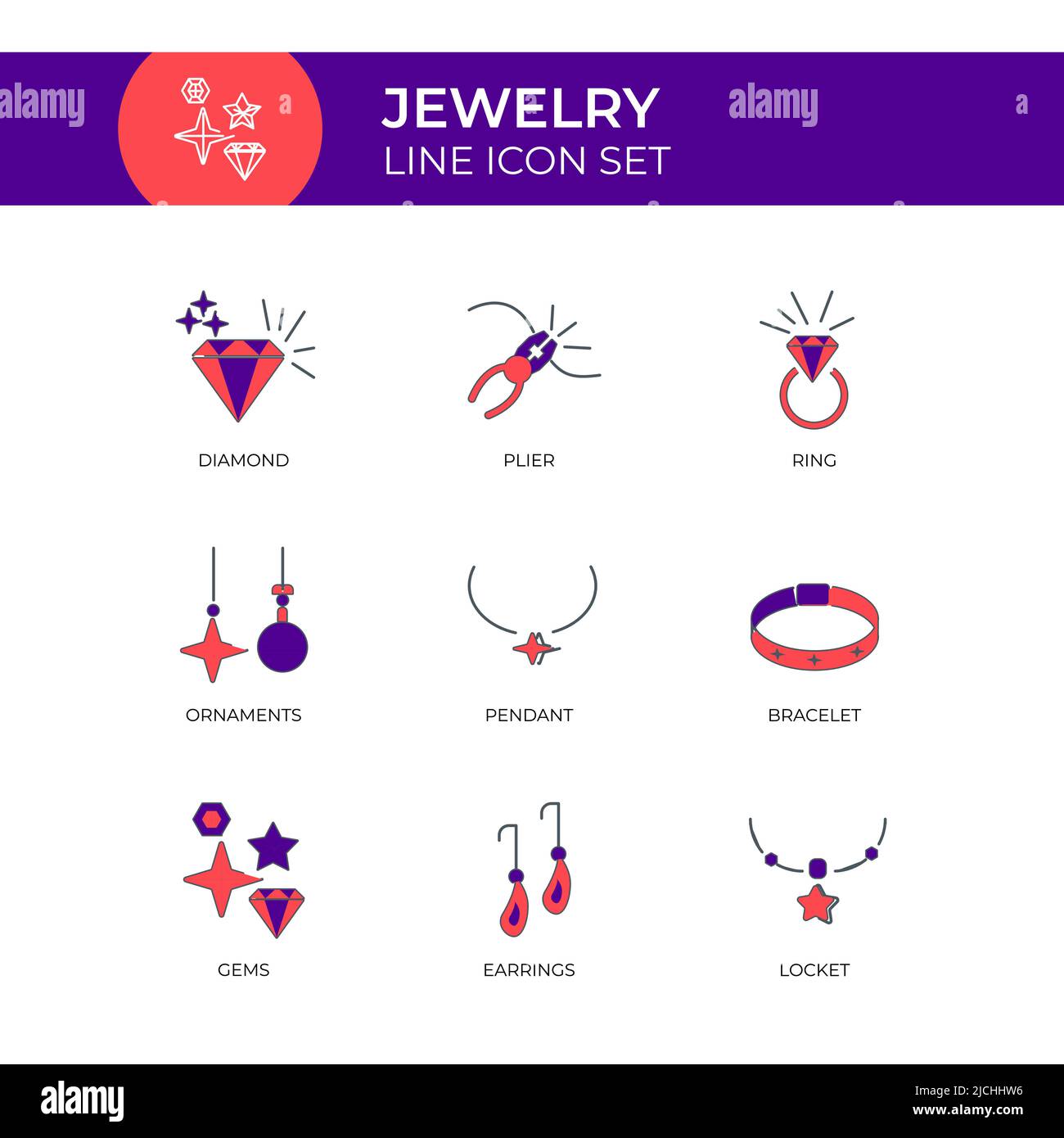 Jewelry Multi Color Line Icon Set Vector Template Stock Vector