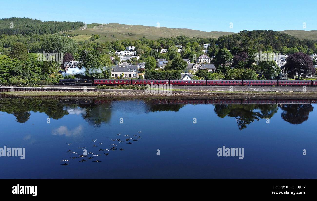 45407 works away from Corpach on 4.6.22 on a beautiful still day. Stock Photo