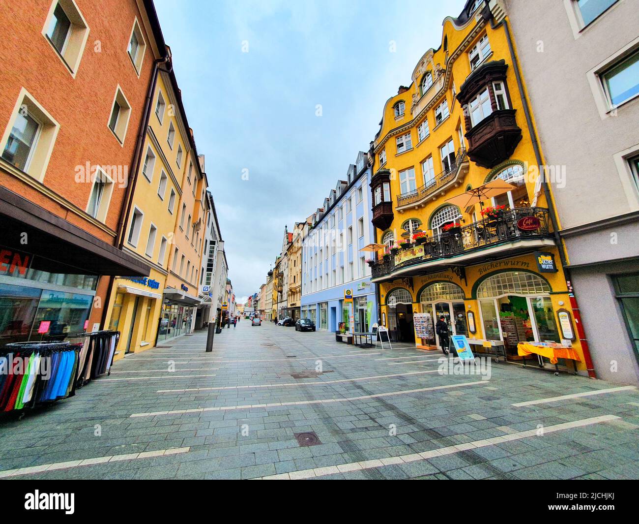 Regensburg, Germany - July 09, 2021: Buchhandlung Bucherwurm is a bookstore at Maximilianstrasse street in Regensburg. Regensburg is a city at Danube Stock Photo