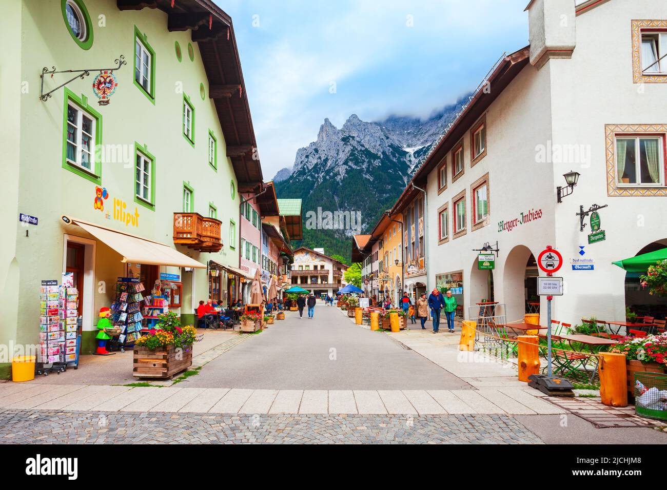 Mittenwald, Germany July 01, 2021 Beauty local houses in Mittenwald old town in Bavaria