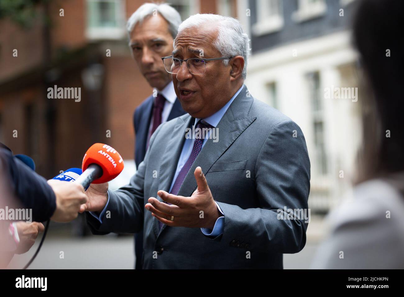 London, UK. 13th June, 2022. Portuguese Prime Minister, Antonio Costa responds to questions from press in Downing Street, London. The government is due to publish amendments to the Northern Ireland protocol legislation today. Credit: SOPA Images Limited/Alamy Live News Stock Photo