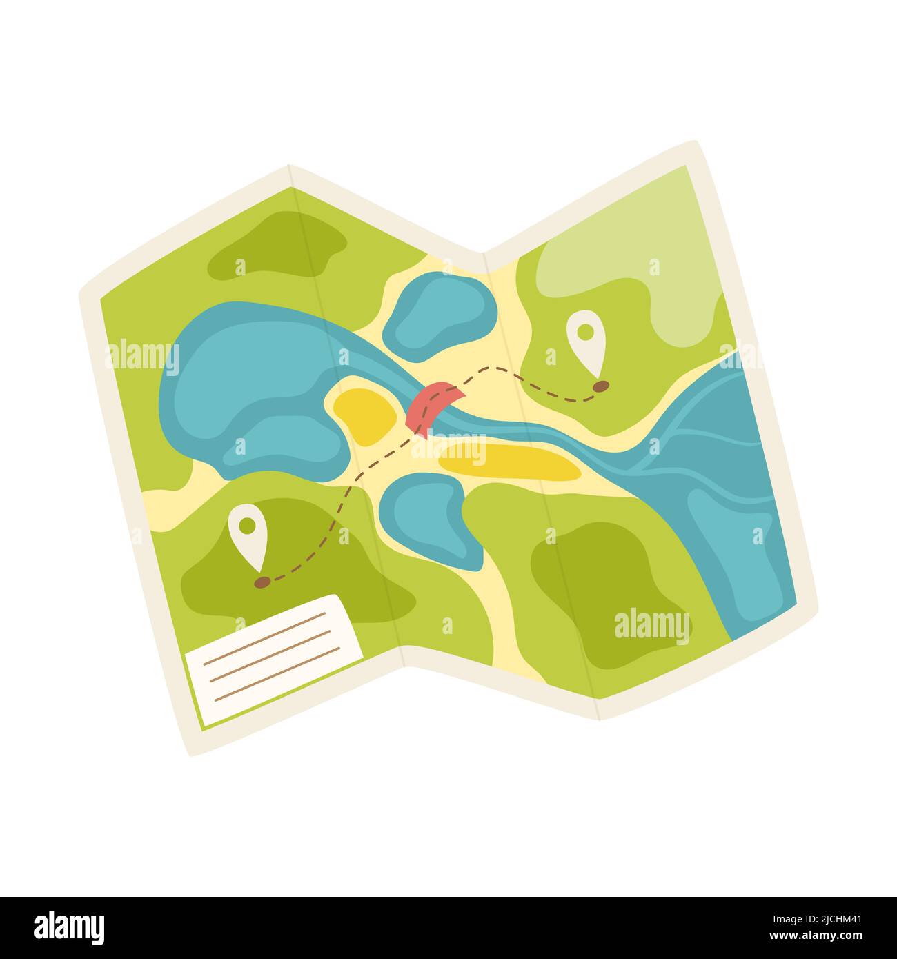 Paper tourist map of the area. A tool for navigation, orientation on the terrain. Equipment for tourism, travel, hiking, sports. Flat vector illustrat Stock Vector