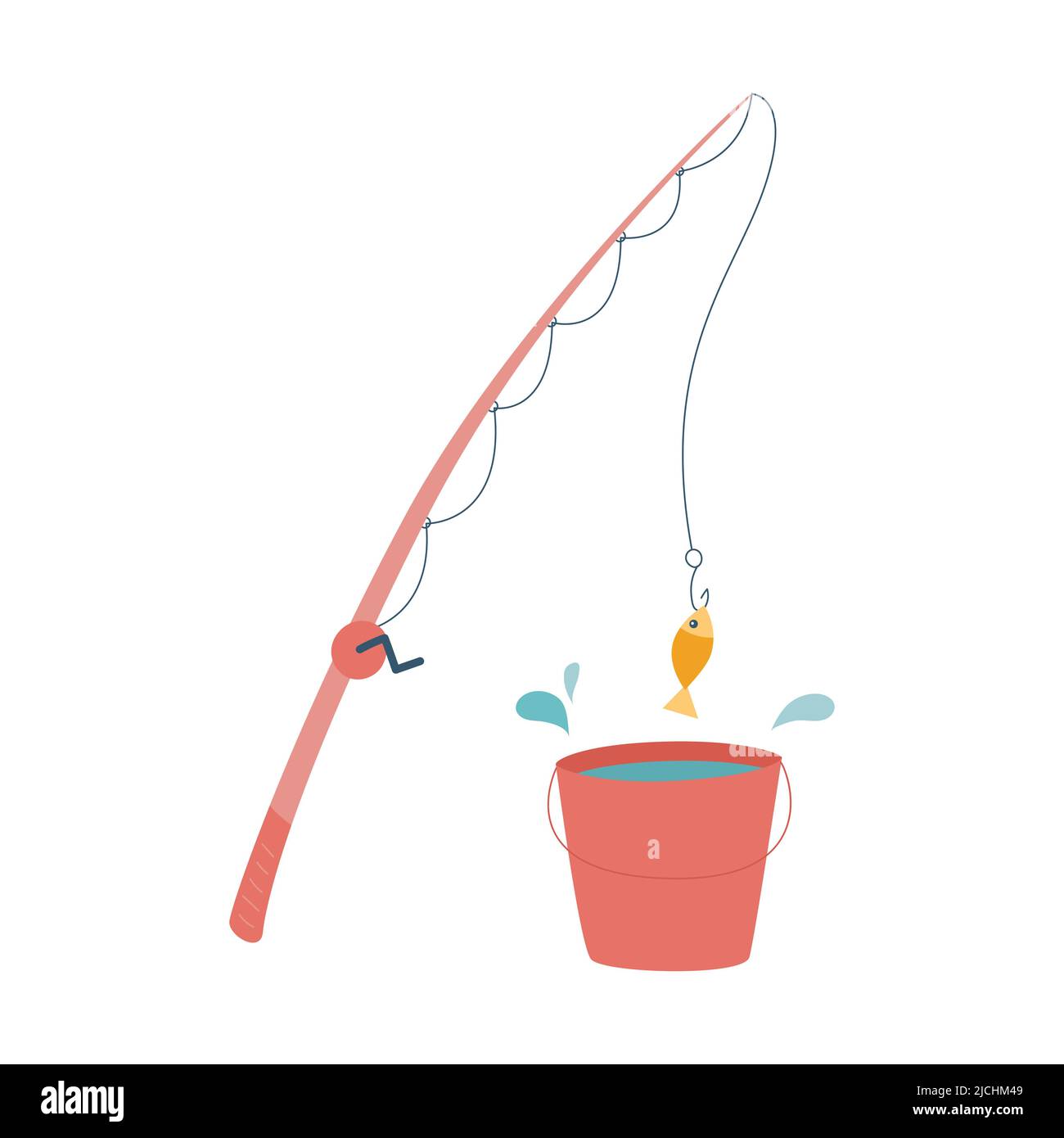 Fishing rod with fishing line and fish on a hook. Equipment for fishing.  Bucket with water. Hobbies, summer activity, food extraction. Flat vector  ill Stock Vector Image & Art - Alamy