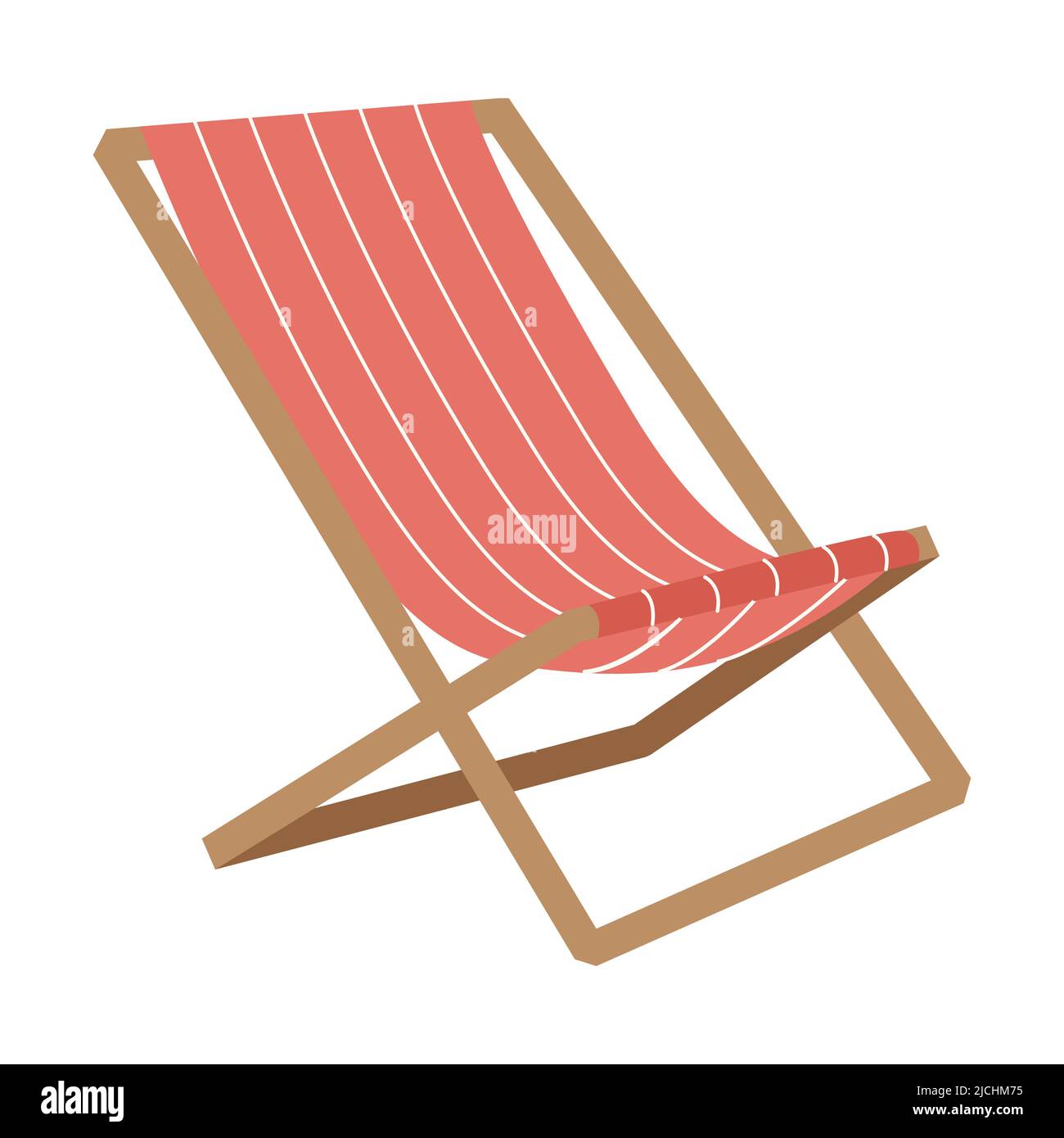 Tourist or beach folding chair. Equipment for camping, car travel, garden, beach. A piece of outdoor furniture. Flat vector illustration isolated on a Stock Vector