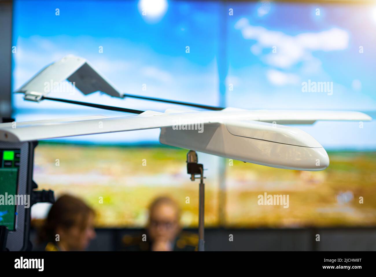 Unmanned aerial vehicle. Military and defense industry. Aerospace technologies. Stock Photo