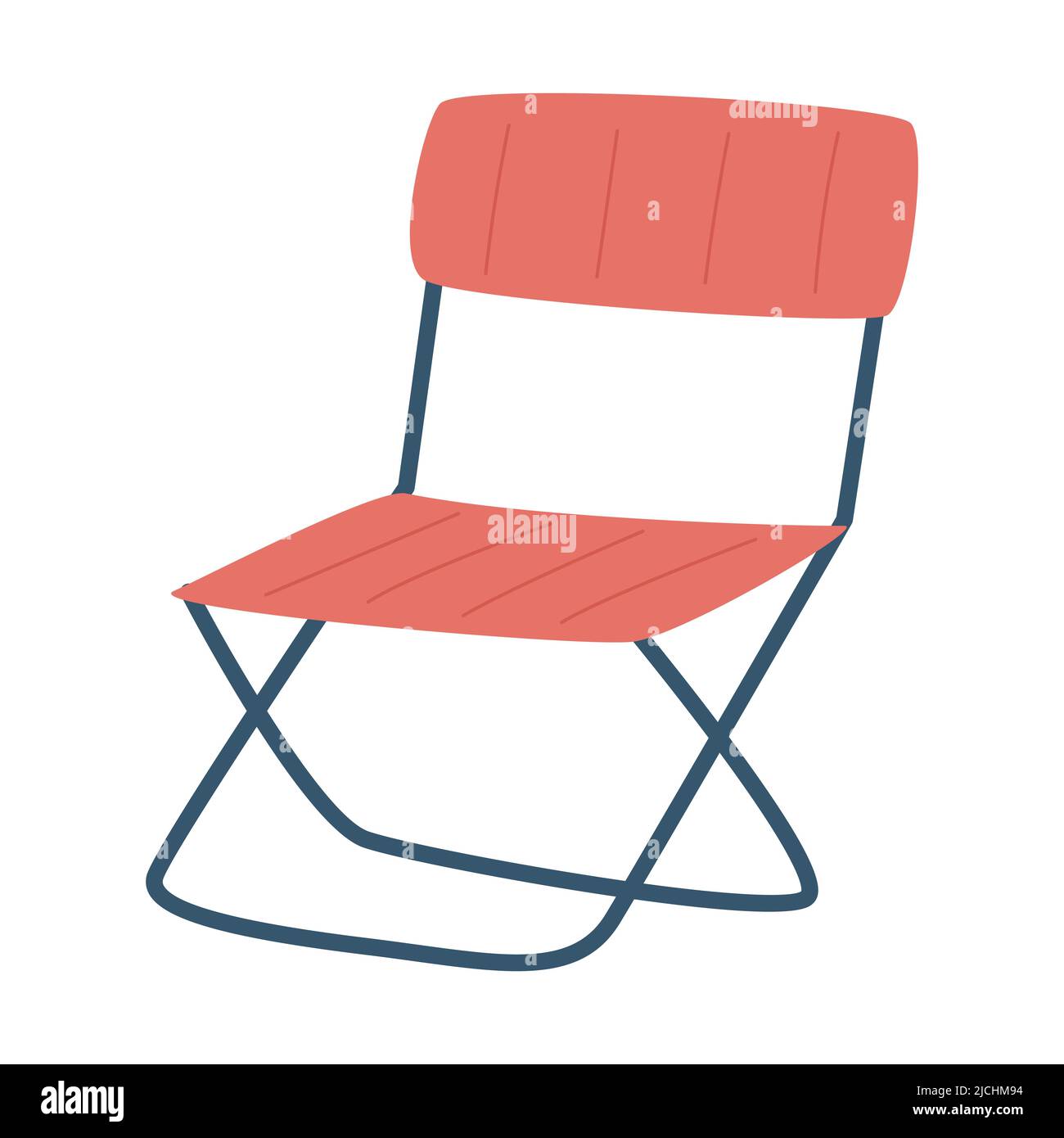 Tourist folding chair. Camping equipment, car travel, garden. A piece of furniture. Flat vector illustration isolated on a white background. Stock Vector