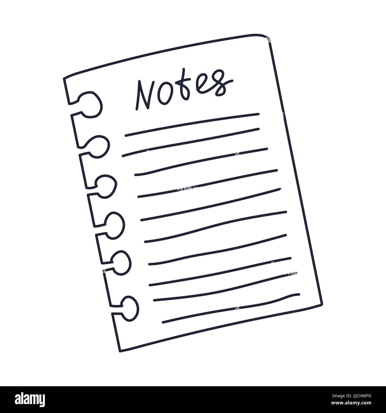 Sheet torn from a wire-bound notebook. Outline doodle. Black and white vector illustration isolated on white background Stock Vector
