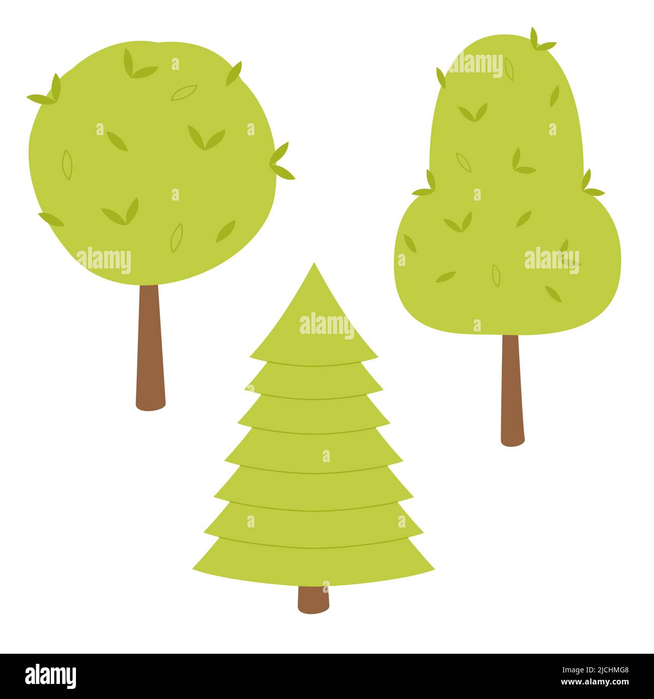 Set of flat simple green trees. Cartoon vector illustration isolated on white background. Stock Vector