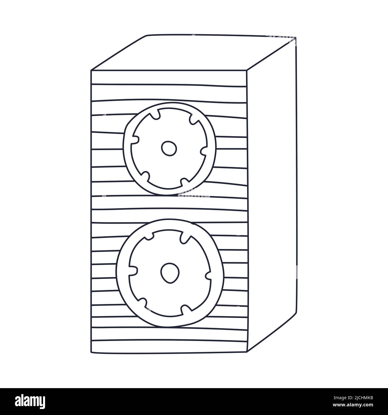 Audio speaker,loudspeaker. Musical equipment. Outline doodle. Black and white vector illustration isolated on white background Stock Vector
