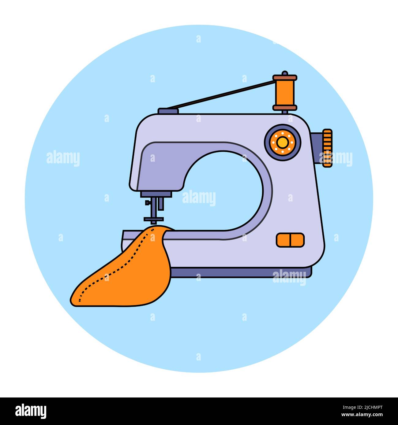 sew a dress on a sewing machine. flat vector illustration Stock Vector