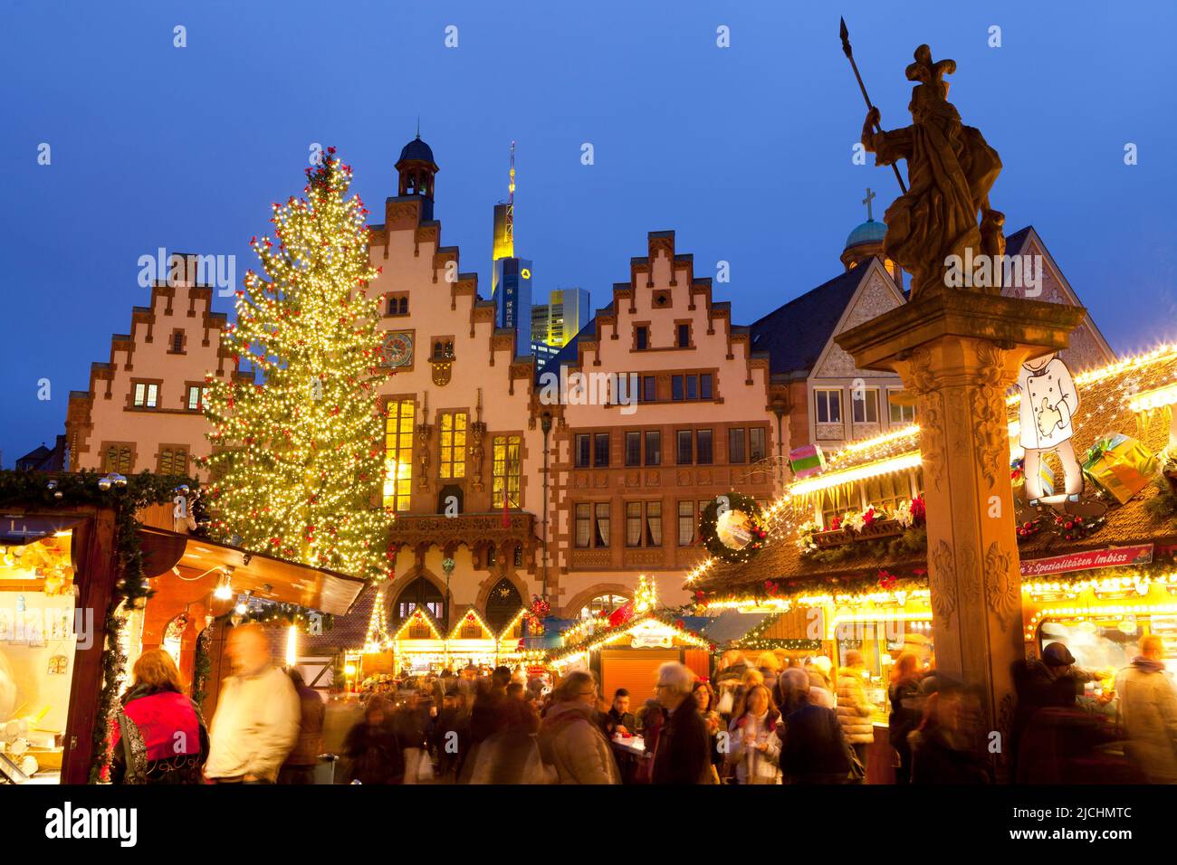Christmas Market in Romerberg, Frankfurt, Germany Stock Photo