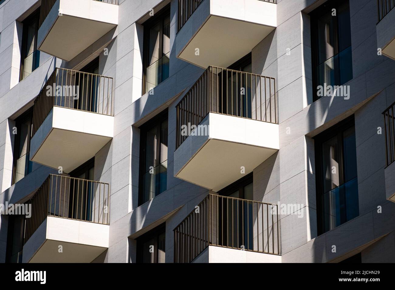 balconies on apartment building facade, residential real estate Stock Photo