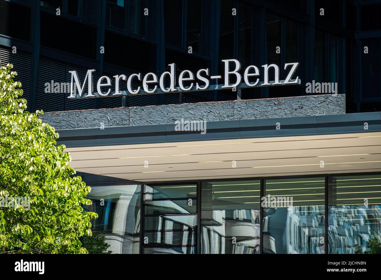 Berlin, Germany - June, 2022: Entrance of the Merceds Benz headquarter office in Berlin Stock Photo