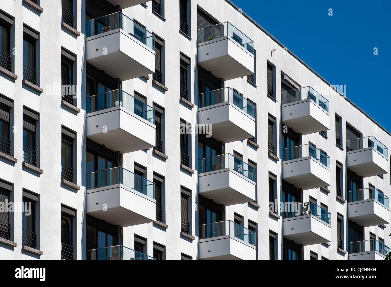 balconies on apartment building facade, residential real estate Stock Photo