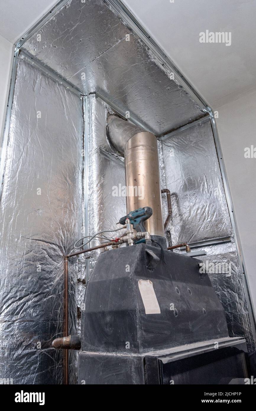 thermal protection with mineral wool with foil, chimney from the
