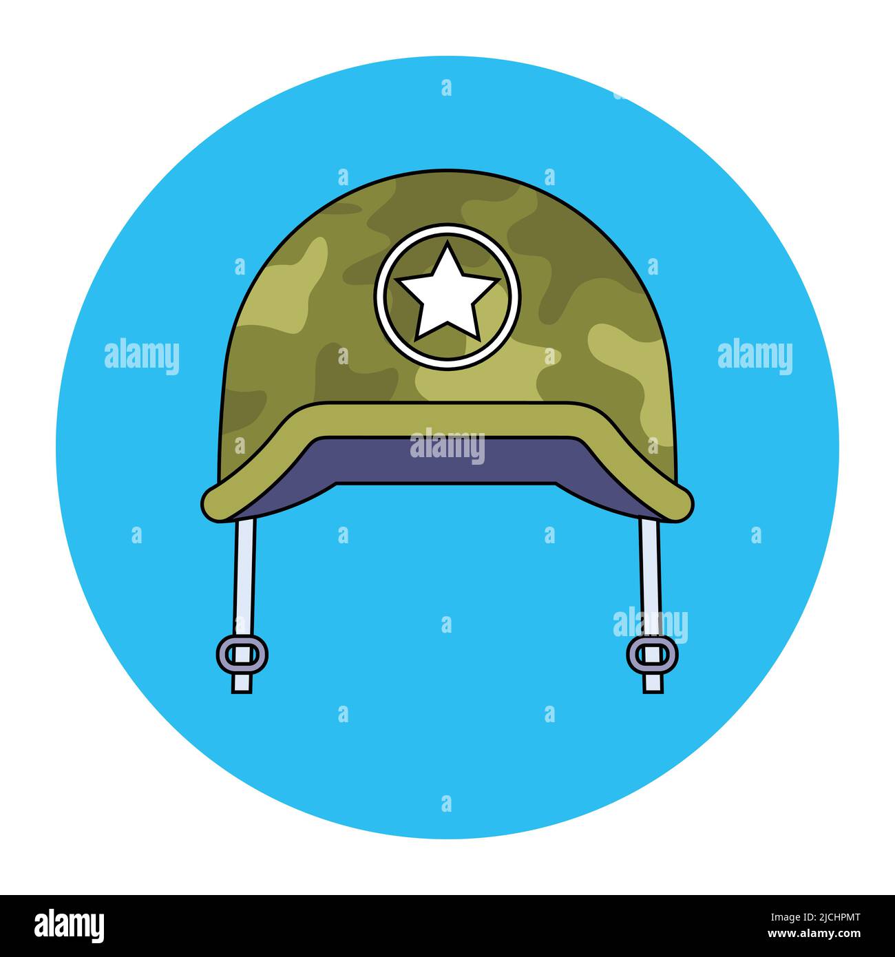 green combat helmet with a star. flat vector illustration Stock Vector