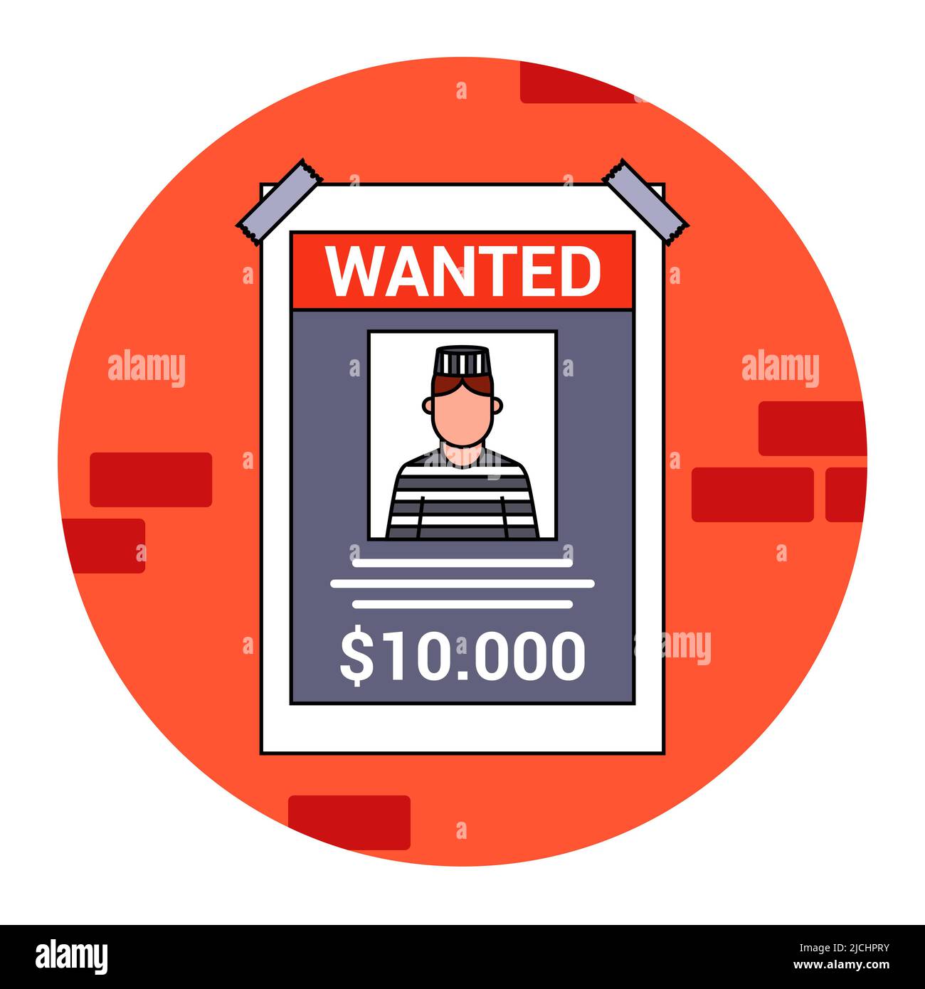 A wanted criminal is wanted. reward for the capture of a bandit. flat vector illustration. Stock Vector