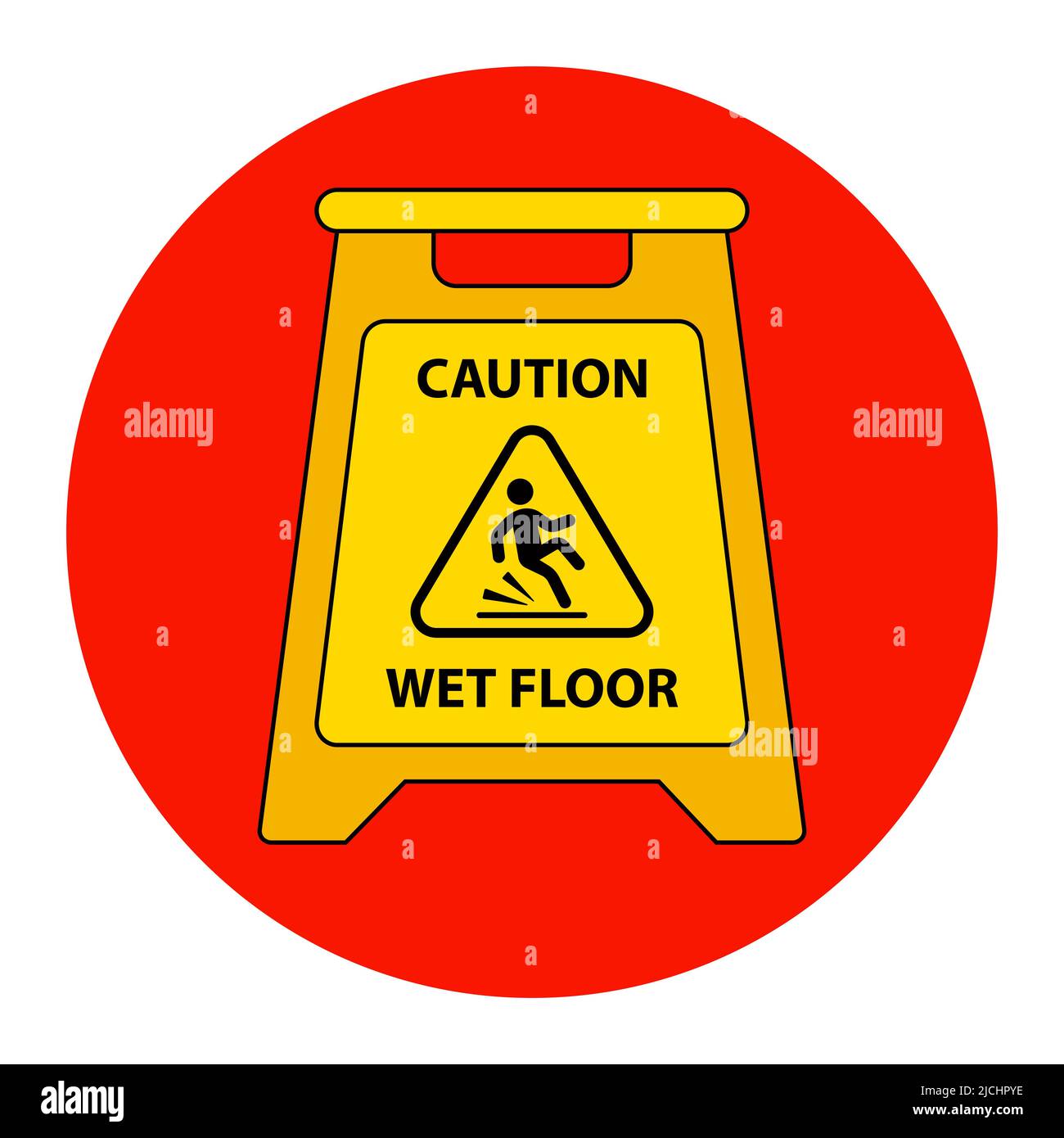 yellow information plate caution slippery floor. wash the floors at school. flat vector illustration Stock Vector