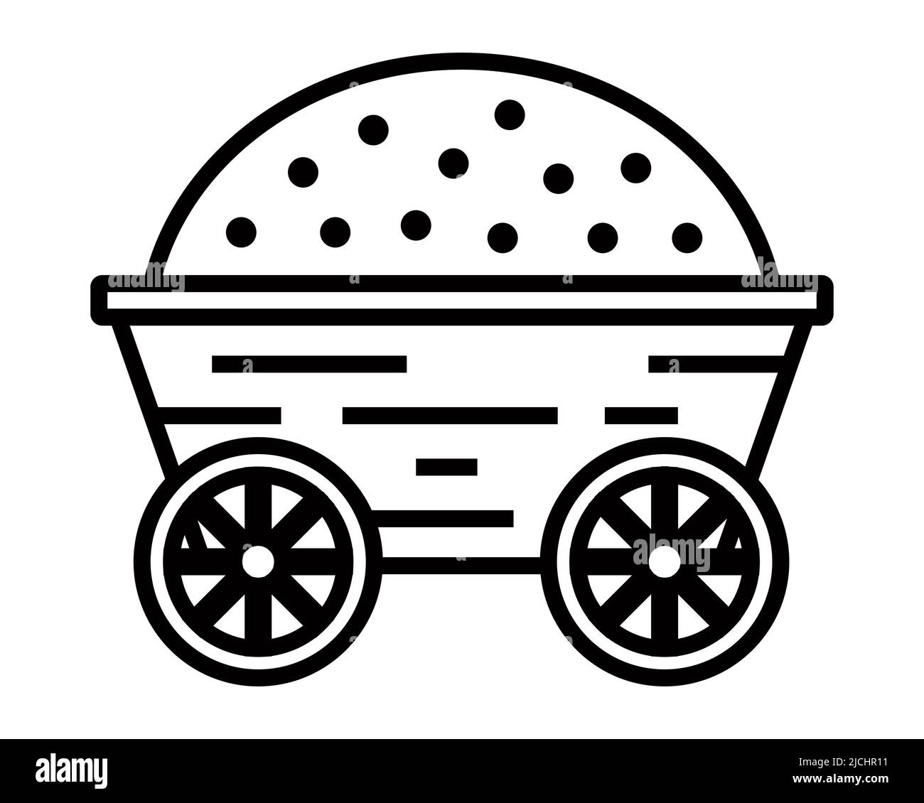 black icon of a wooden cart with hay. flat vector illustration Stock ...