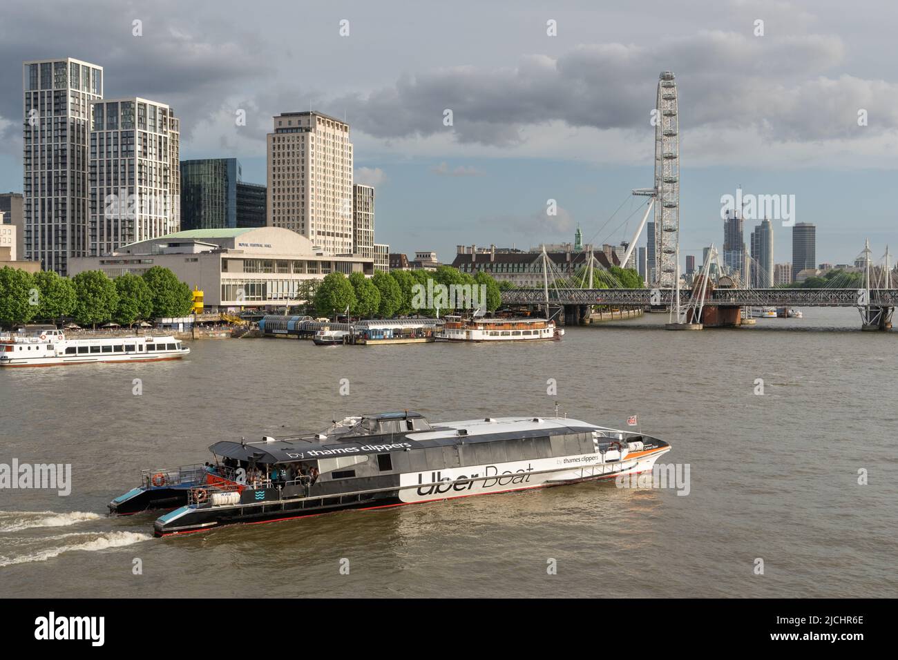 UBER boat by Thames Clippers, Southbank, London Stock Photo
