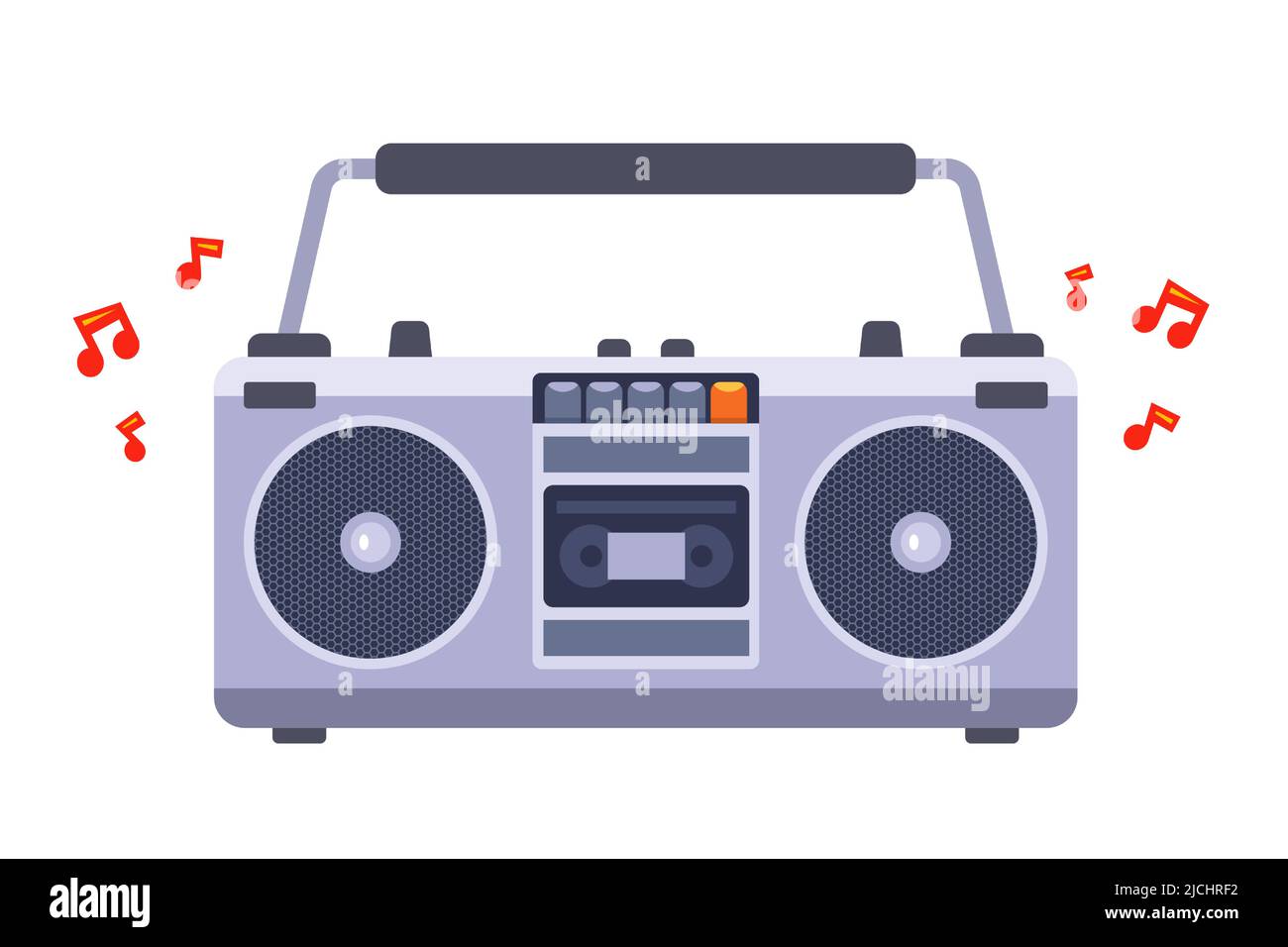 tape recorder 80s plays music. flat vector illustration. Stock Vector