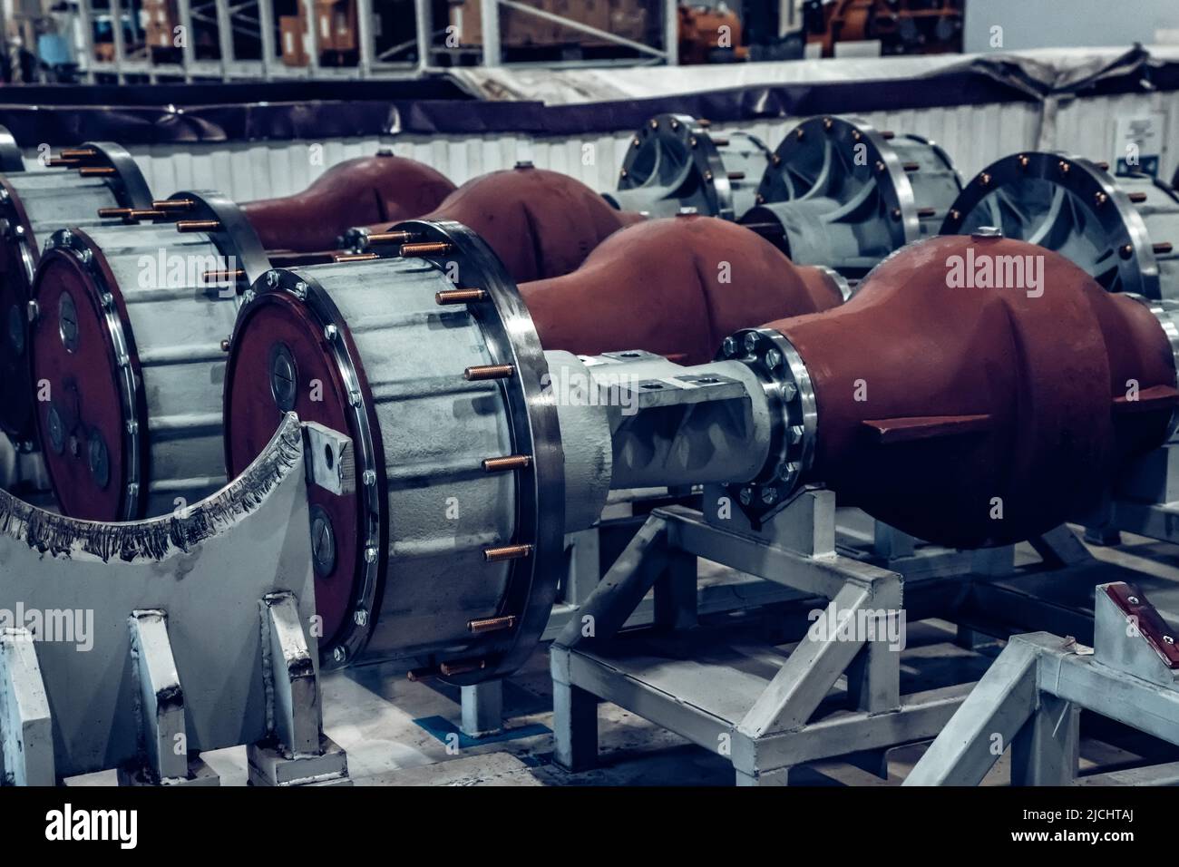 Close up disassembled tractor reduction axle on modern tractor at ...