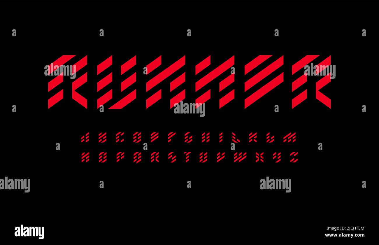 Runner font alphabet letters. Geometric monogram logo typography. Sole dynamic typographic design. Sliced lines letter set for speed logo, headline Stock Vector