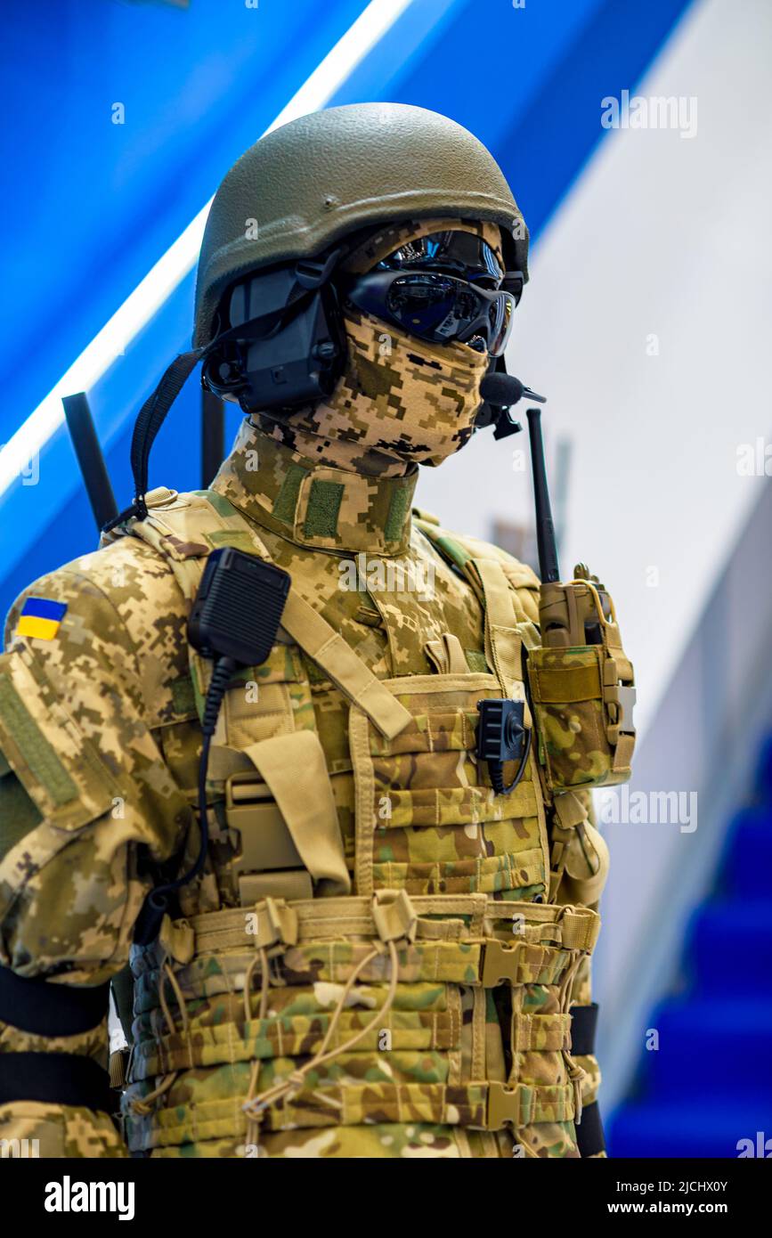 Modern military uniform with weapons Stock Photo