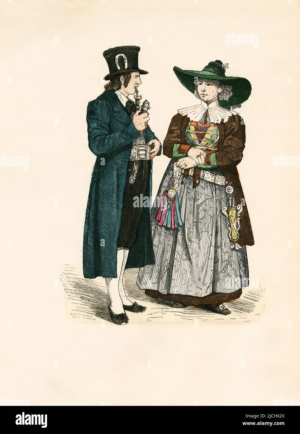 Tyrolean Folk Dress, Grodner Valley, late 19th Century, Illustration, The History of Costume, Braun & Schneider, Munich, Germany, 1861-1880 Stock Photo