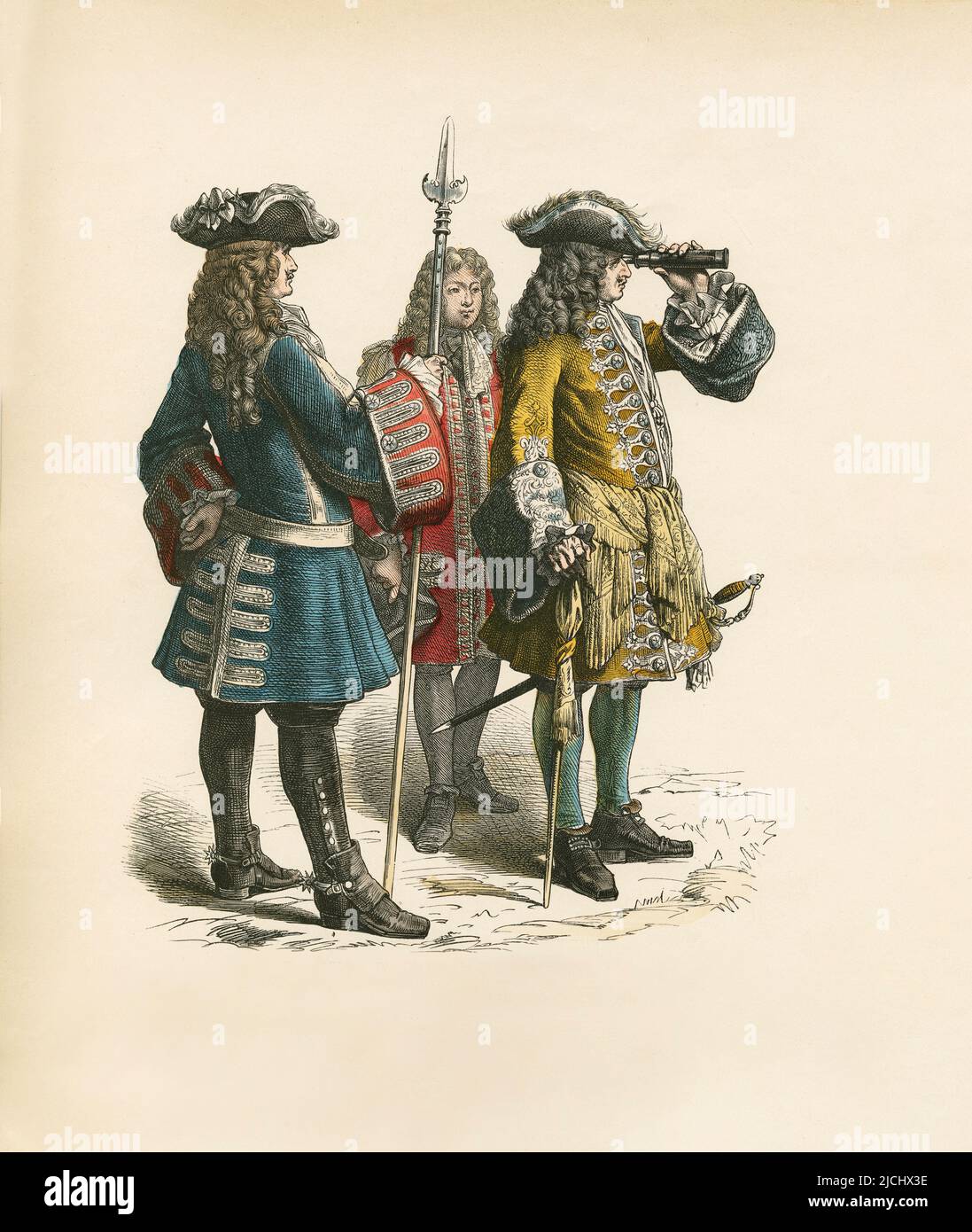 French Marshal and Subaltern Officer, first half of 18th Century, Illustration, The History of Costume, Braun & Schneider, Munich, Germany, 1861-1880 Stock Photo