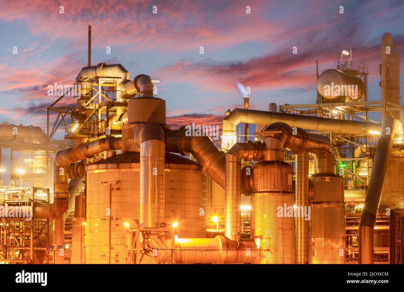 Petro chemical plant at sunset. UK Stock Photo