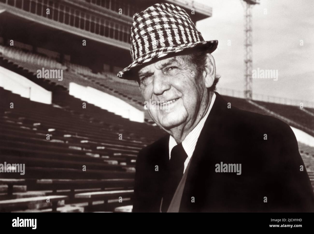 Legendary college football coach Paul William 'Bear' Bryant (1913-1983), considered by many to be the greatest college football coach of all time, at the University of Alabama's Bryant-Denny Stadium in Tuscaloosa, Alabama. (USA) Stock Photo