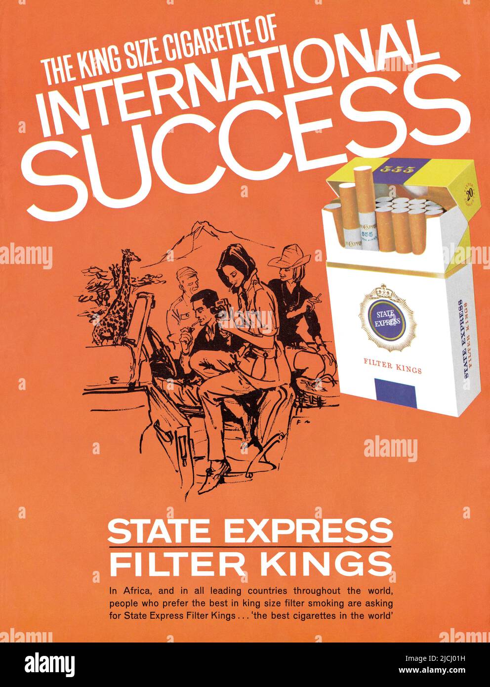 1964 U.S. advertisement for State Express 555 Filter Kings cigarettes, illustrated by Francis Marshall. Stock Photo