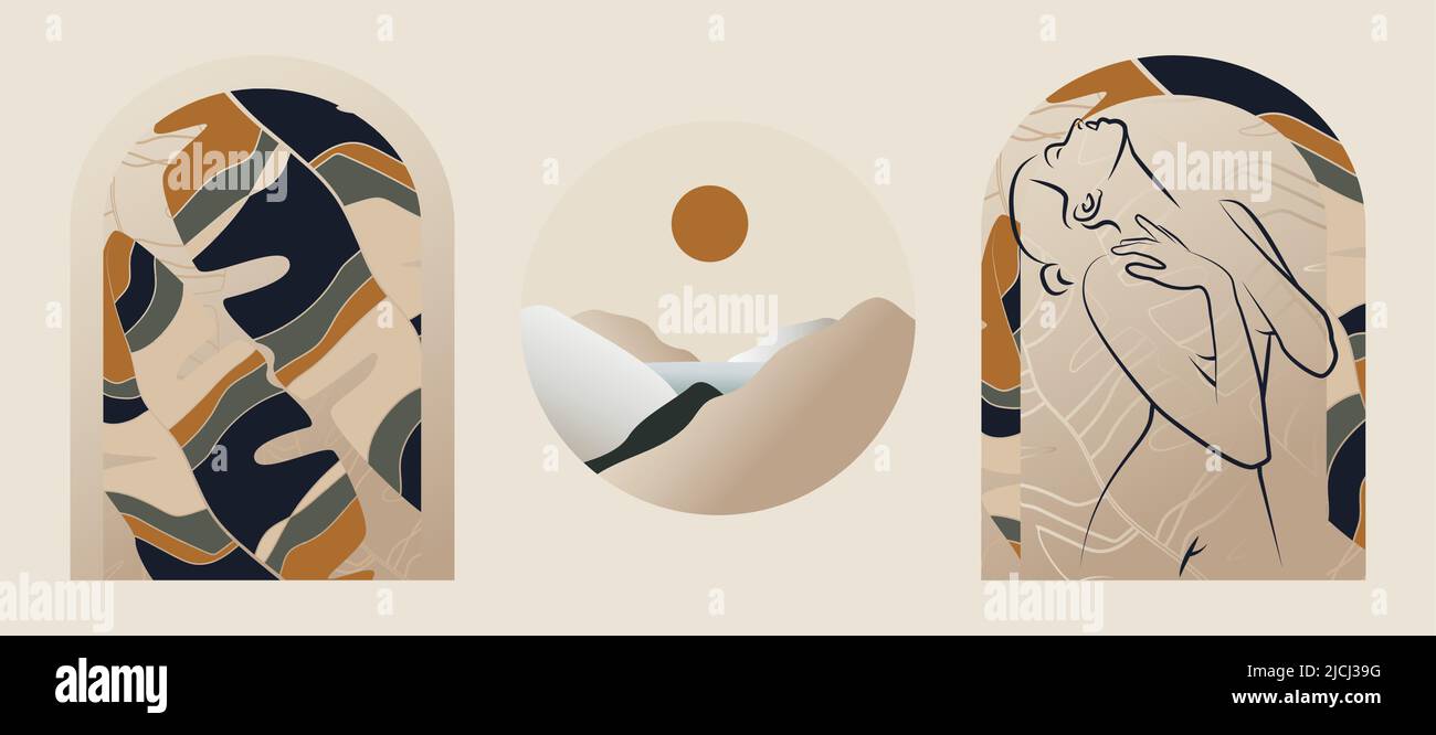Creative minimalist abstract leaves set illustrations Stock Vector