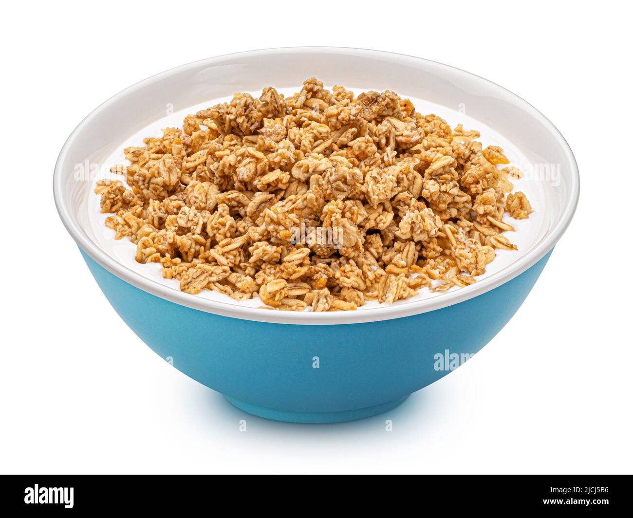 Oat granola with milk isolated on white background Stock Photo