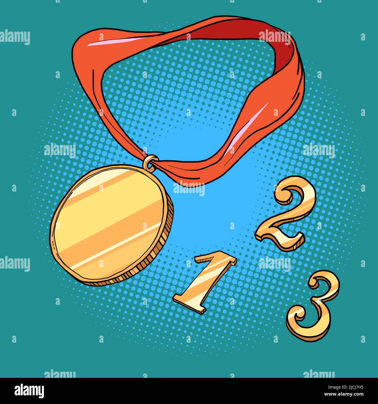 sports prize medal first second and third place 1 2 3 gold silver bronze Stock Vector